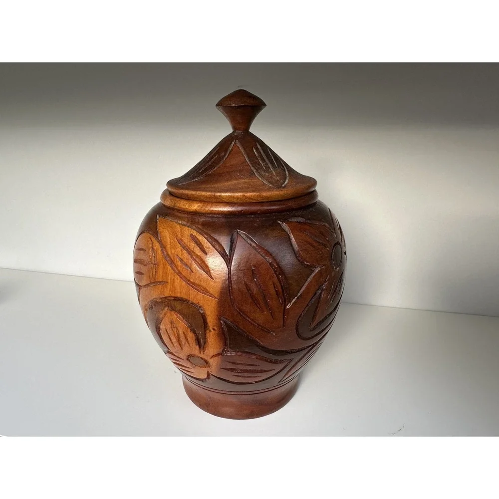 Vintage Hand Carved Wooden‎ Canister Jar 7